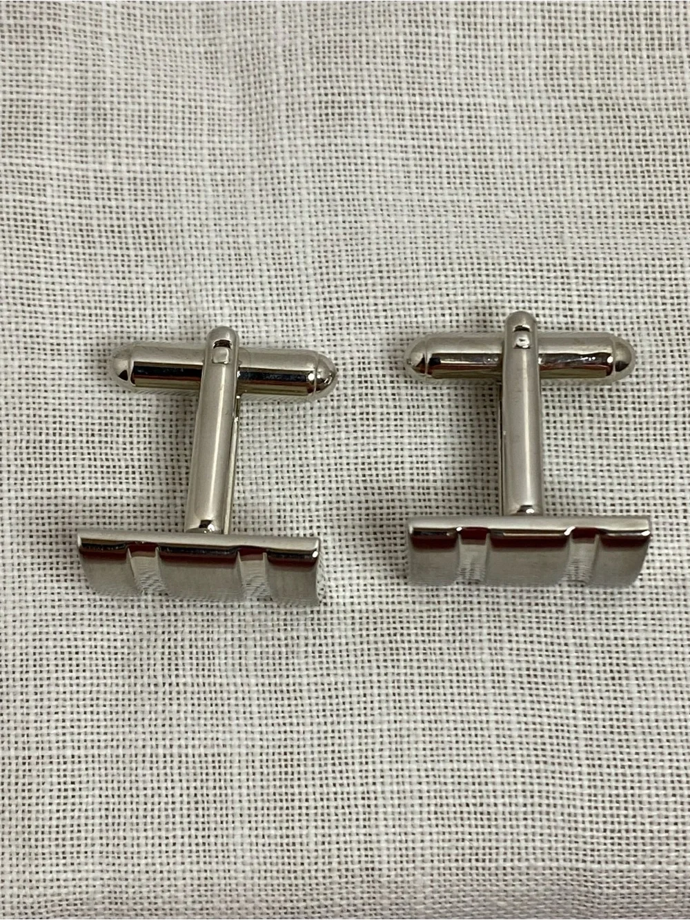 Kenneth Roberts Silver Tone Brushed Polished Rectangular Cuff Links Bullet Back
